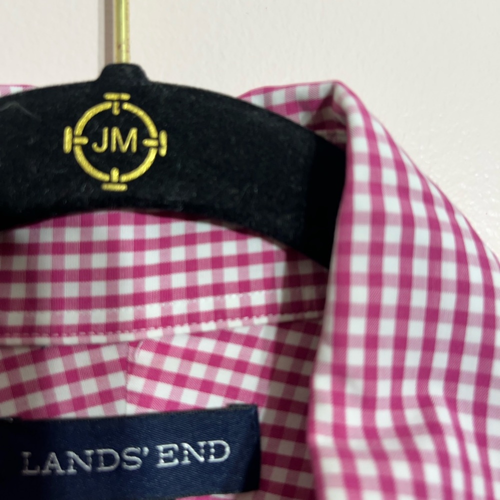 Lands End Red and White Gingham Casual Button Down Shirt Men's 15/33 - Picture 3 of 12